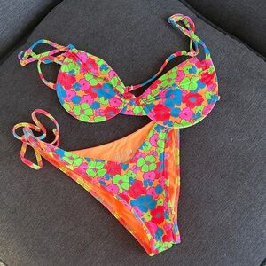 Frankie's Bikinis Orange and Floral Bikini Set